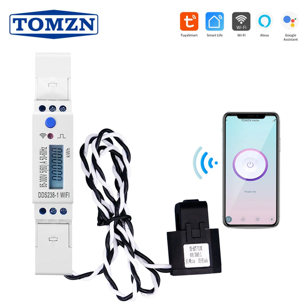 TOMZN 18mm Tuya Single Phase 60A Din Rail WIFI Smart Energy Meter timer Power Consumption Monitor kWh Meter Wattmeter 110V 220V