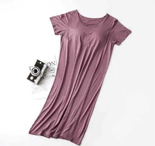 Fdfklak Nightgowns Women Short Sleeve Modal Cotton Sleepwear Dress Soft Plus Size Nightwear Nightdress Bra Padded Nightshirt 3XL