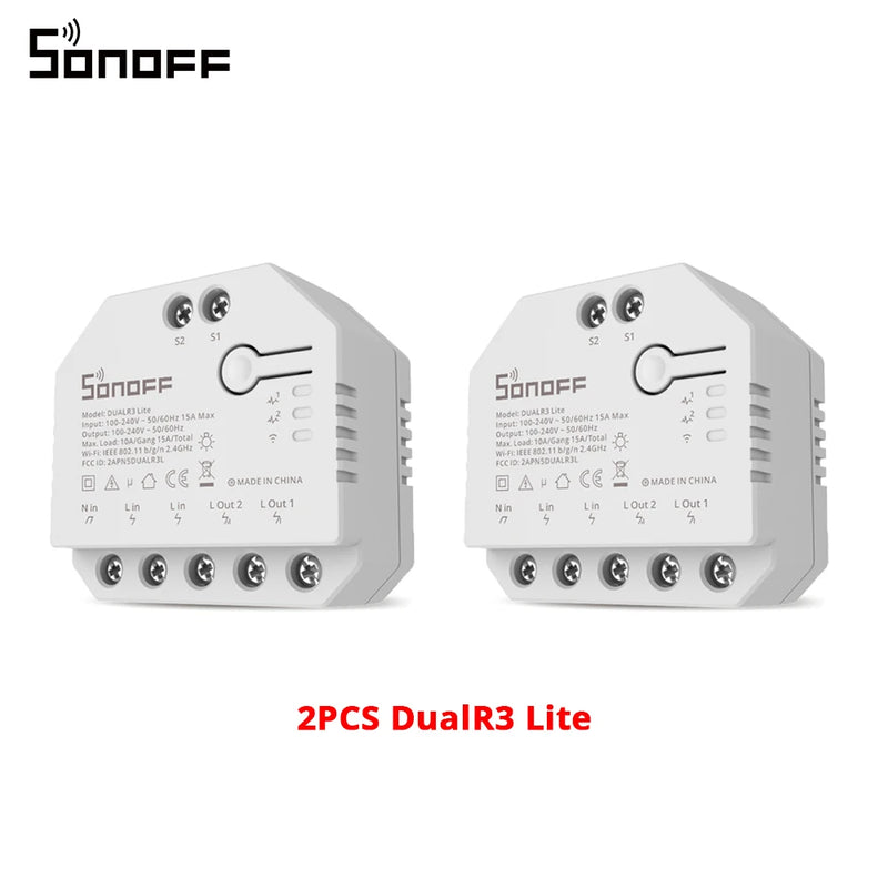 SONOFF DUALR3 Lite Dual Relay Module DIY MINI Smart WiFi Switch 1-5PCS 2-Way Control Timing via eWeLink Alexa Google Smart Home