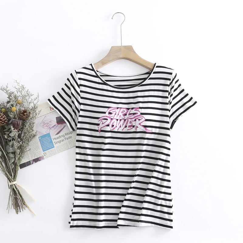 Fdfklak Pyjama Pour Femme New Fashion Striped Sleep Tops Women Chest Pad Modal Sleepwear Shirt Summer One Piece Lady Pajamas
