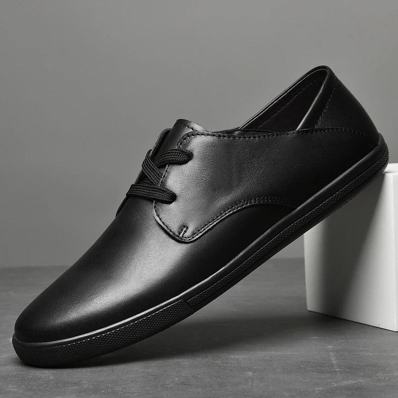 Spring Autumn Men Lace-Up Fashion Leather Casual Shoes Flats Flat Shoes White Black Solid Hot Sale Dropshipping