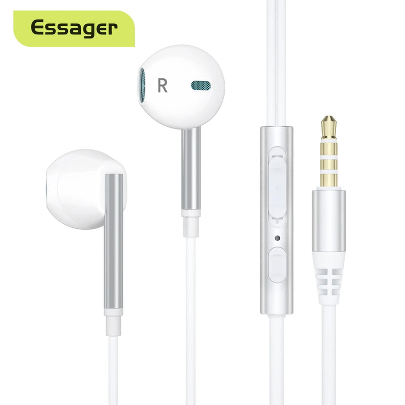 កាសស្តាប់ត្រចៀក Essager 3.5mm មានខ្សែជាមួយមីក្រូហ្វូនសម្រាប់ Xiaomi Redmi Samsung កុំព្យូទ័រថេប្លេតស្មាតហ្វូនកាសស្តាប់ត្រចៀក