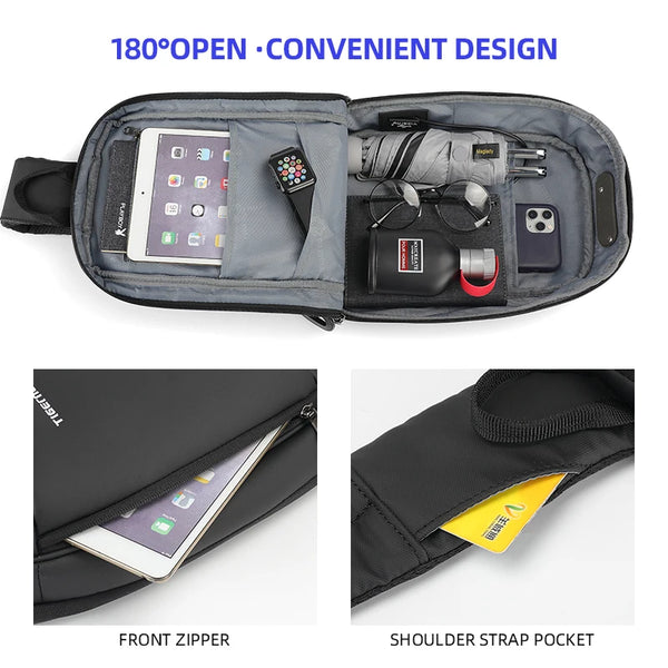 Tigernu Fashion Chest Bags Men High Quality Crossbody Bag Splashproof Chest Bag Anti-theft USB Charging Casual Shoulder Bag Male