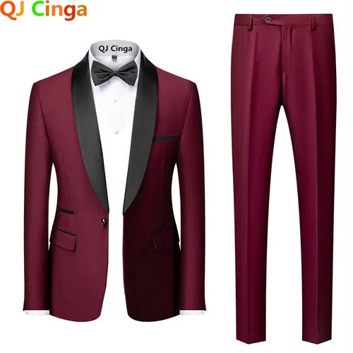 2025 New Men's Black Two-piece Set (Jacket+Pants) Business Wedding Terno Masculino White Fashion Slim Fit Costume Homme 5xl