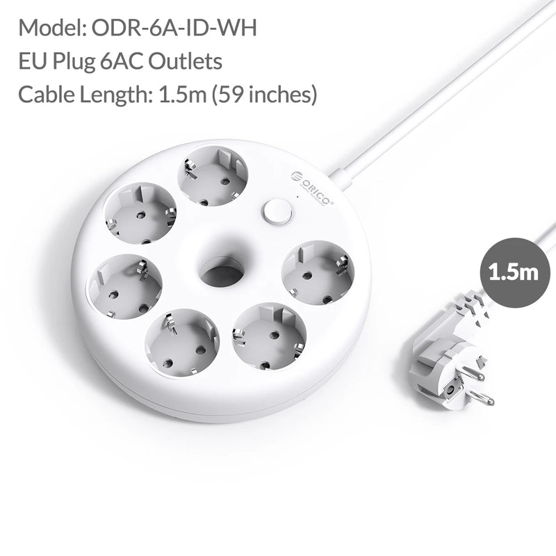 ORICO Electrical Multiple Socket with Extension Cable Power Strip EU Plug 6AC Outlets 1.5m Office and Home Overload Protection