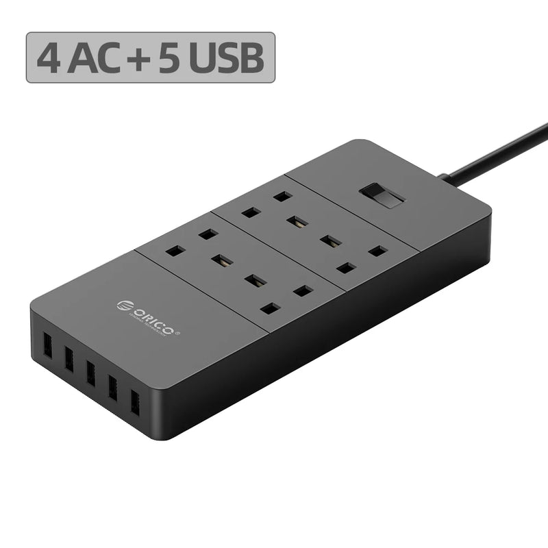 ORICO UK Plug AC Outlet With USB Electrical Socket Extension Power Strip For Home Office 8AC 6AC Outlets 5 USB Port Power Strips