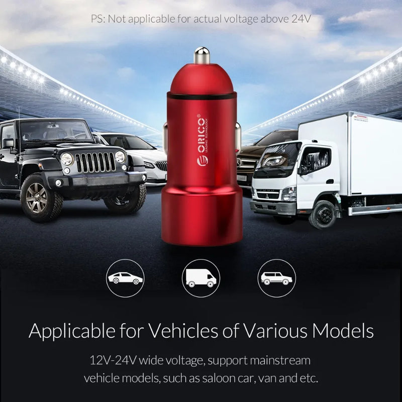 ORICO Dual USB Car Charger USB Charging Port 12W Max Cigarette Lighter Conversion plug For iPhone Samsung Xiaomi Huawei
