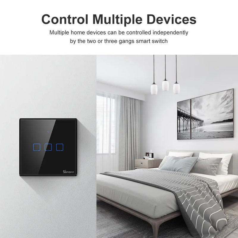 SONOFF T3EU Black WiFi Smart Wall Touch Switch 433Mhz RF Remote Control Time Schedule via eWeLink Works With Alexa Google Home