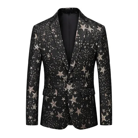 2026 New Men's Long Sleeve Printed Suit Jacket, Fashion Trim Dress Coat, Wedding Business Blazer Masculino Asian Size