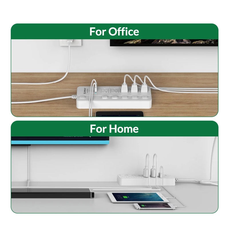 ORICO 5AC Outlets Power Strip US Plug 2 USB Charging Ports with Sub-control Switch Extension Corde Electrical Multiple Socket