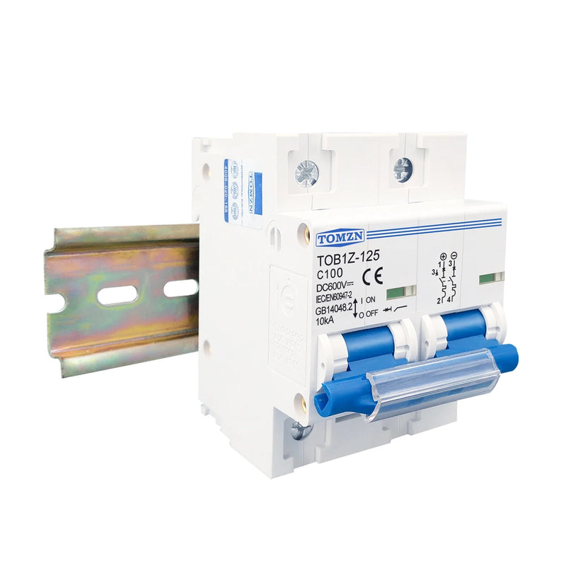 TOMZN 2P 80A 100A 125A DC MCB 600V Circuit Breaker PV System Battery Main Switch