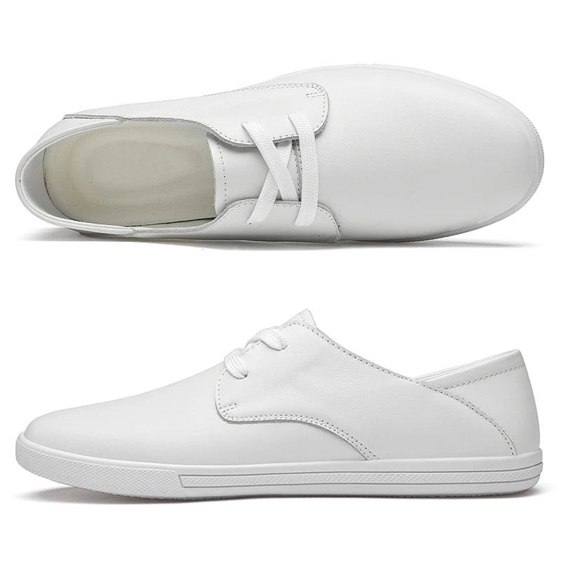 Spring Autumn Men Lace-Up Fashion Leather Casual Shoes Flats Flat Shoes White Black Solid Hot Sale Dropshipping