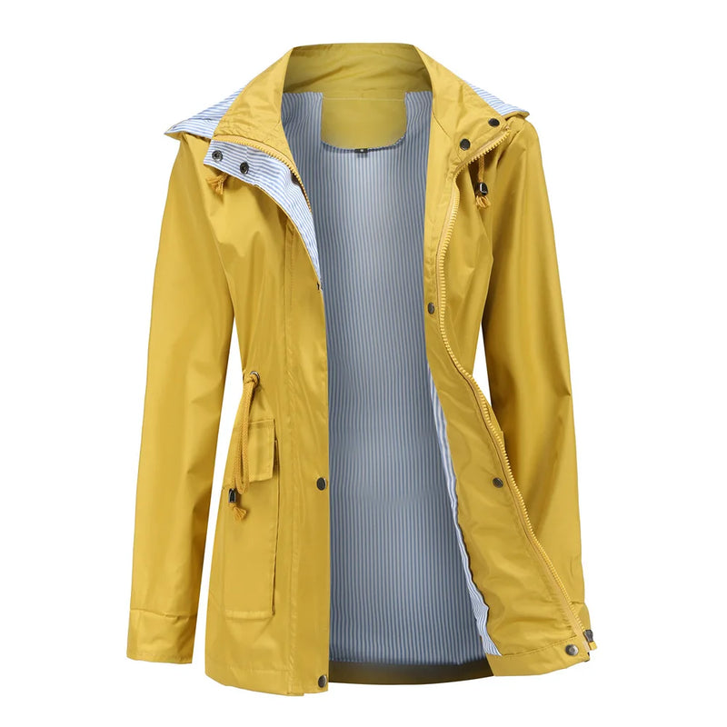 Purple Hooded Jacket for Spring 2026 Women's Office Fashion Women Outerwear Hat with Removable Waist Drawstring Water Proof