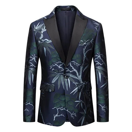 2026 New Men's Long Sleeve Printed Suit Jacket, Fashion Trim Dress Coat, Wedding Business Blazer Masculino Asian Size