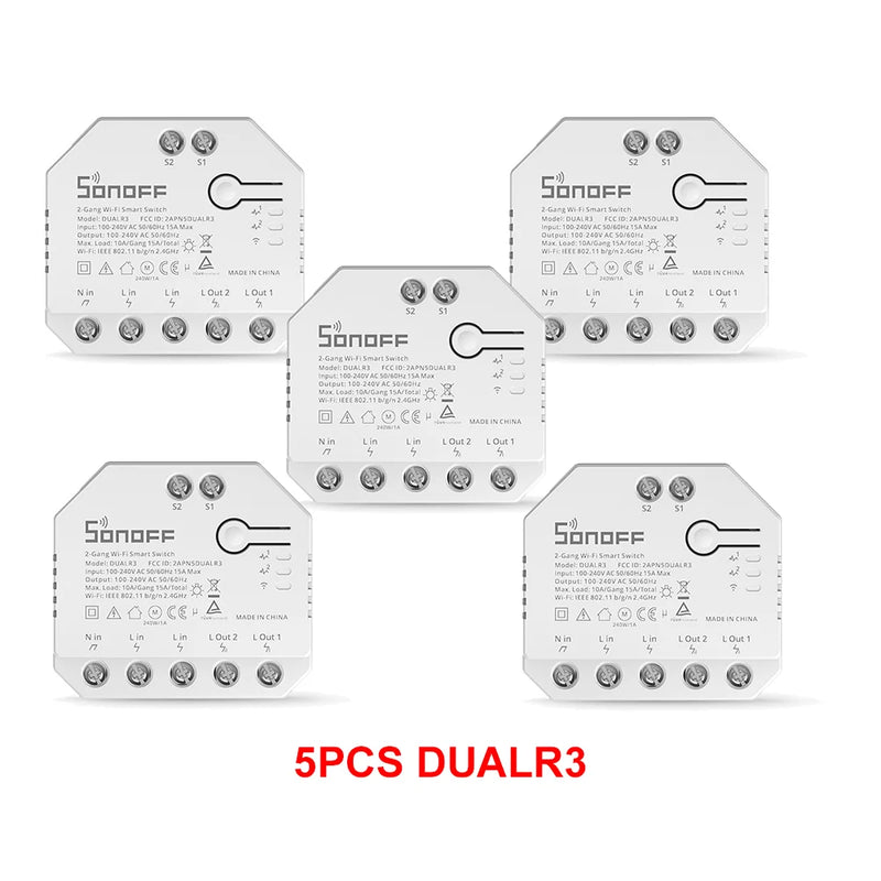SONOFF DUALR3 Dual Relay Module DIY MINI Power Metering Smart Switch 1-20PCS Two Way Smart Home Control via eWeLink Alexa Google