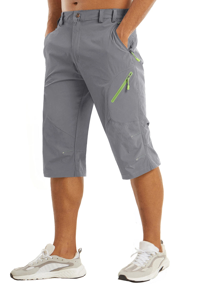 TACVASEN Below Knee Length Summer Waterproof Shorts Mens Quick Drying 3/4 Capri Pants Hiking Walking Sports Outdoor Nylon Shorts