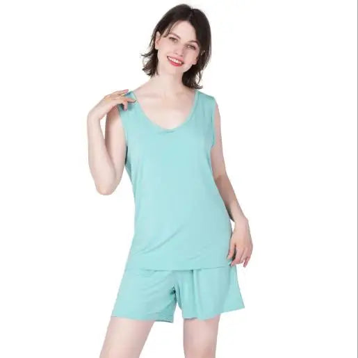 Women's Pajamas Set Casual Pant + Vest Loose 2 Pieces Large Size Elastic Cotton Comfortable Home Suit Summer Pyjama Femme 7XL