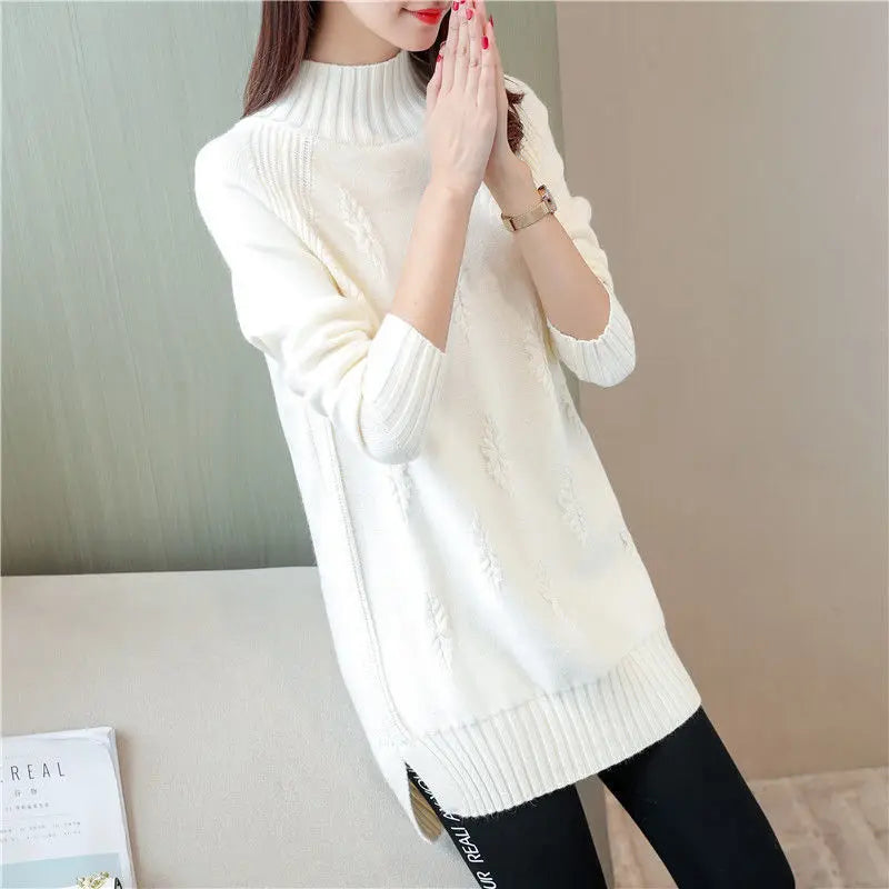 Fdfklak Korean Bottoming Shirt Women's Spring Autumn Half High Collar Knit Sweater Long-Sleeved Pullover Loose Tops Femme 2026