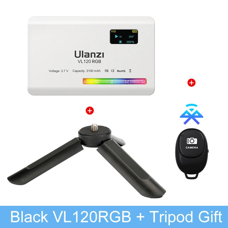 ភ្លើងកាមេរ៉ា Ulanzi VL120 RGB ជាមួយឧបករណ៍បំបែកពន្លឺ 2500-9000K CRI 95+ 3100mAh LED វីដេអូបន្ទះសម្រាប់កាមេរ៉ាទូរស័ព្ទថតរូបភ្លើង