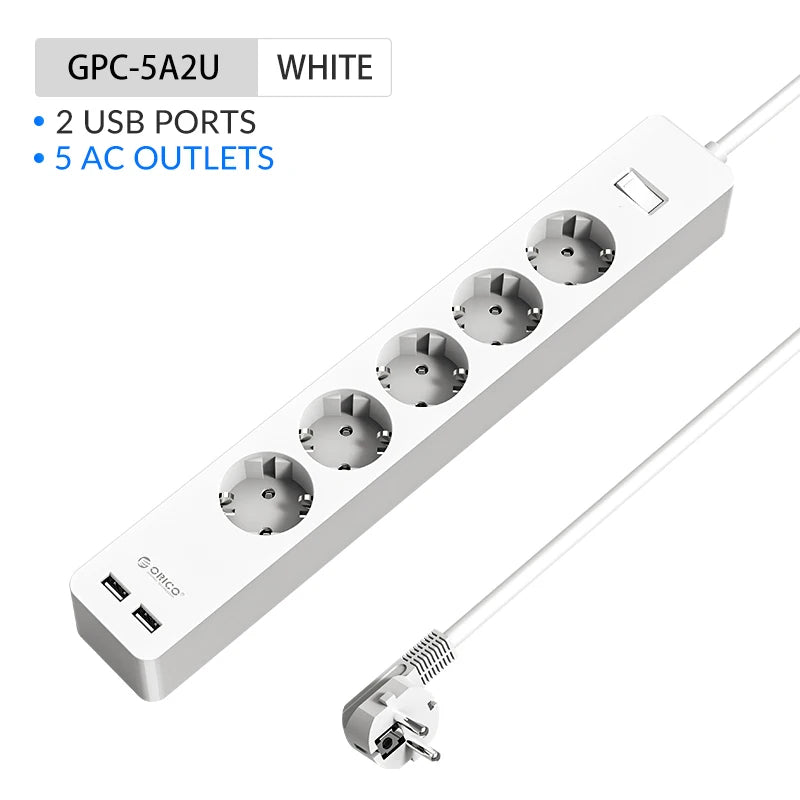 ORICO Power Strip Multiprise AC+2USB Electronic Socket Home Office Surge Protector EU Plug Extension Cable Wall Mounted Charger