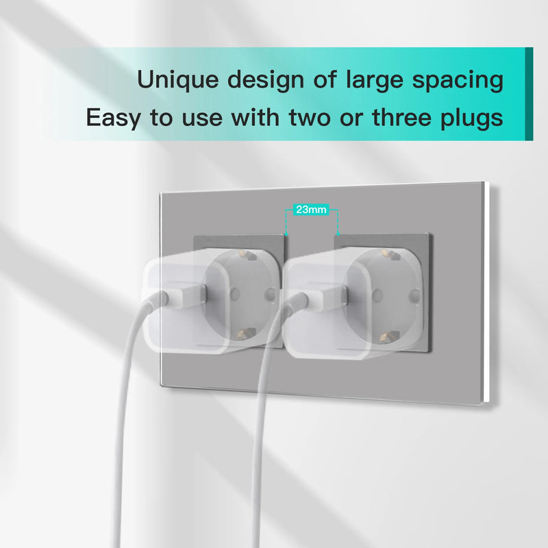 BSEED EU Wall Sockets Double Power Outlets White Black Double Frame USB Type-C Phone Charge Port Glass Panel Kids Protection 16A