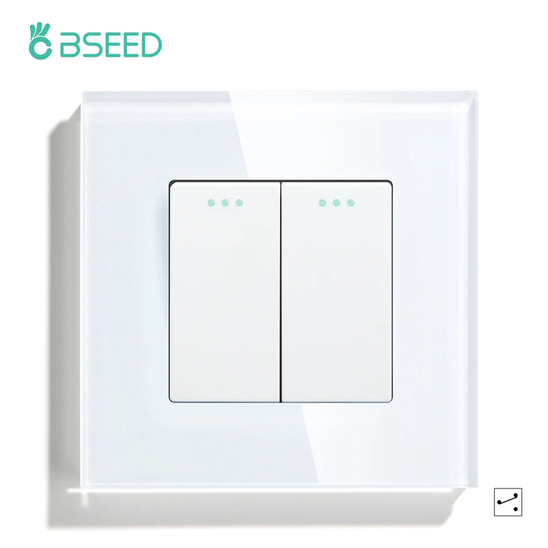 BSEED  Mechanical Light Switch Wall Power Switch On Off Switch Button Lamp Switch 1/2/3Gang 2Way With Glass Frame Home Switch