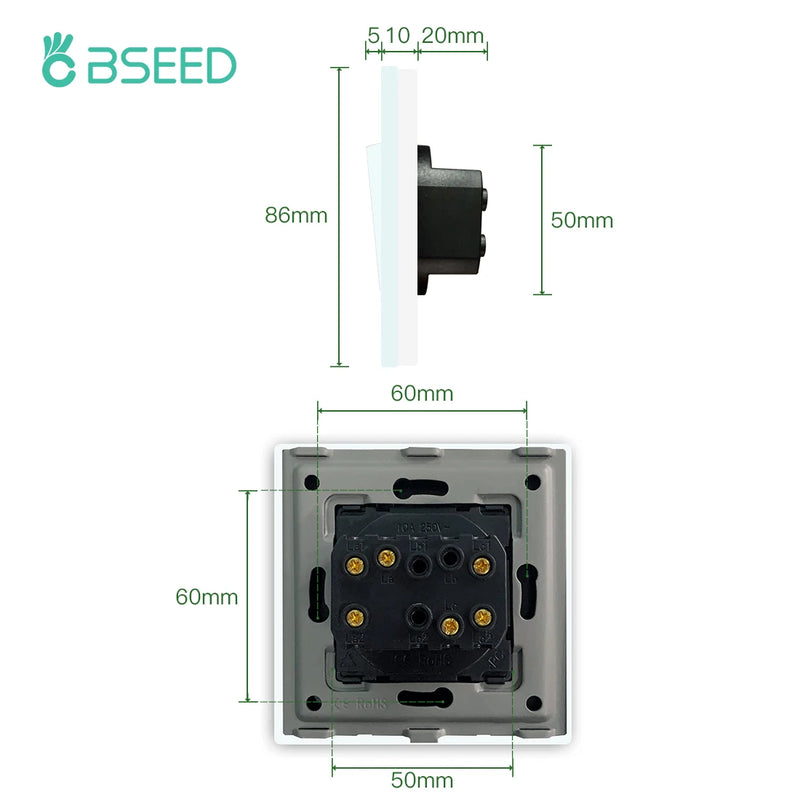 BSEED EU Standard 3 Packs Wall Button Switches 1Gang 2/3Way Intermediate Switch Glass Panel Mechanical Switches Cross Switch