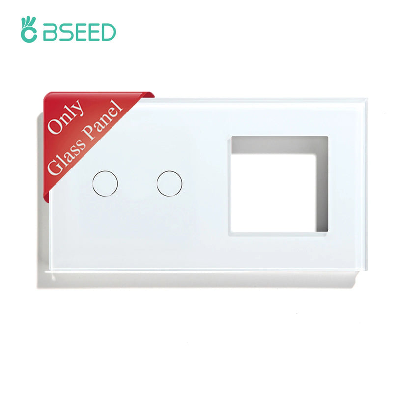 BSEED  EU Standard 1/2/3Gang Glass Panel Frame For Touch Switch Wall Sockets With Metal Frame White Black Golden 157mm