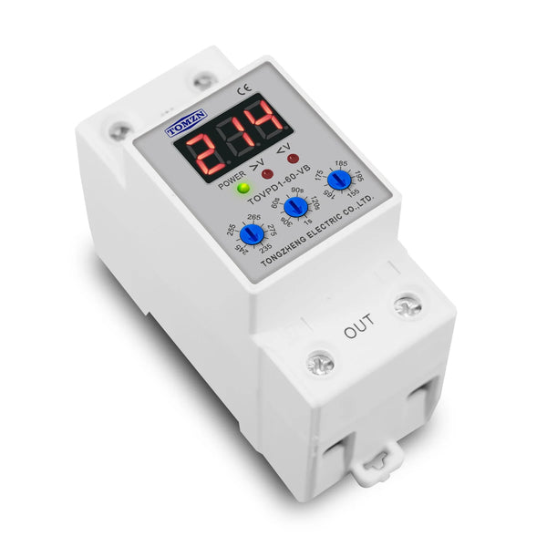 TOMZN LED Display 230V 40A 60A DIN Rail Adjustable Over Under Voltage Current Protective Device Protector Relay with Button