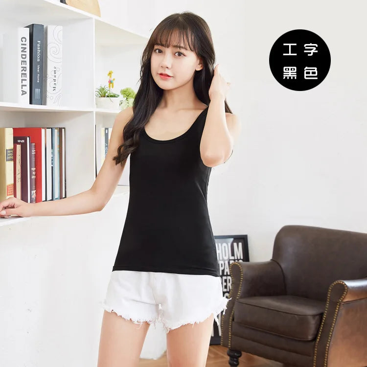 2026 Women Black Cotton Tank Summer Breathable Sling Vest Singlet Sport Casual Tee Shirt Soft Undershirt Slim Bustier Tees XXL