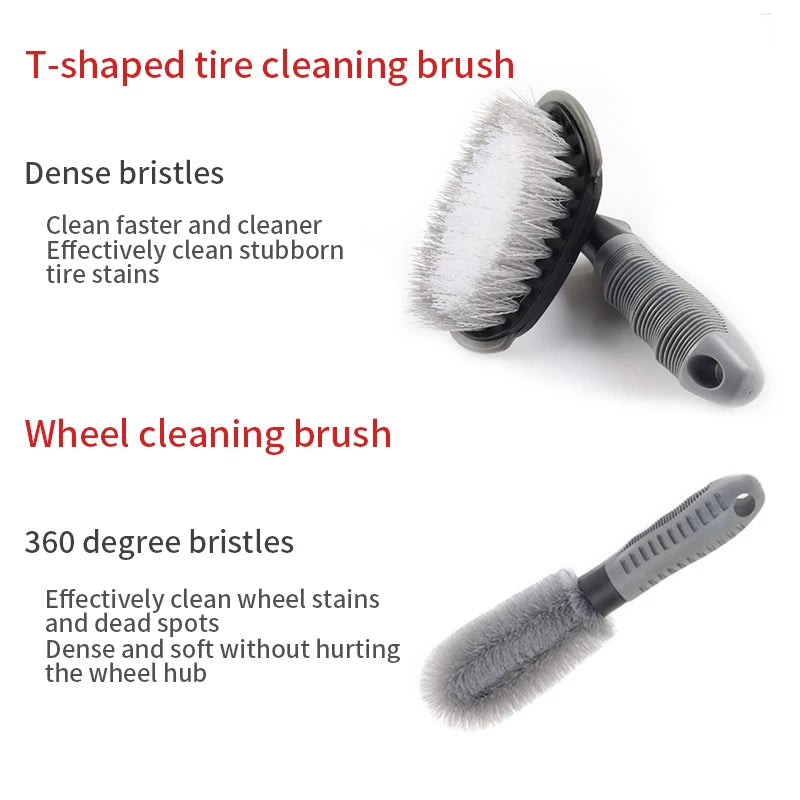 SEAMETAL 2PCS Car Detailing Tyre Wash Brush Auto Wheel Tire Rim Mud Brushes Set Wet Dry Use for Wash Tools Car Accessories