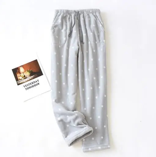 Pajamas Women Pants Casual Flannel Thicken Sleepwear Velvet Warm Winter Pijamas Polka Dot Loose Large Size Trousers Outer Wear