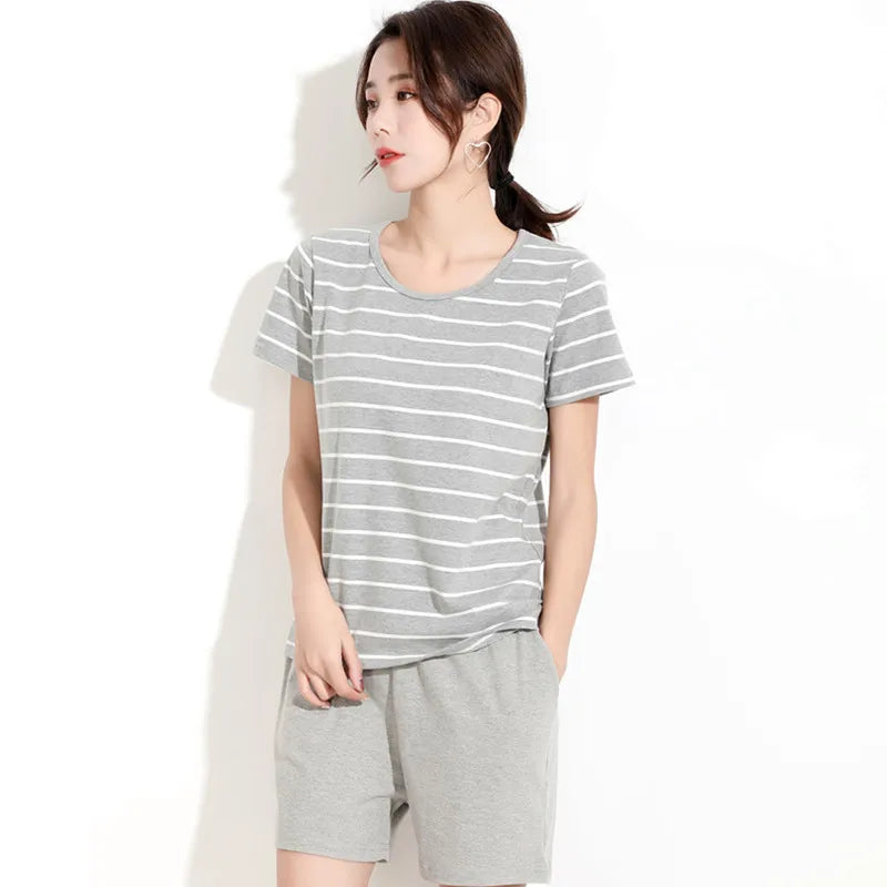 Fdfklak Good quality cotton pajamas women short sleeve striped pijamas set summer girl's sleepwear pajama new pyjama femme