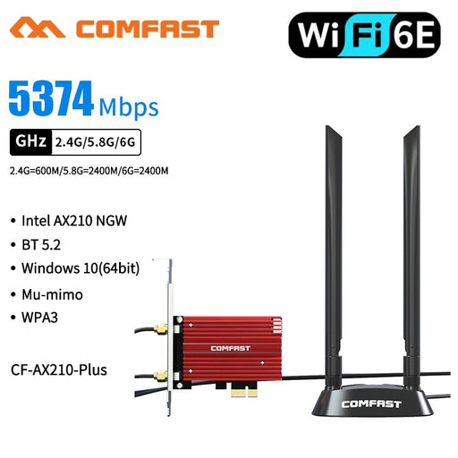 For Computer WIFI 6E PCI-EWireless Wifi Adapter Tri Band 5374Mbps 2.4G/5Ghz/6G 11AX Bluetooth 5.2 AX210NGW Wi Fi Card Adaptor China CF-AX210 Plus
