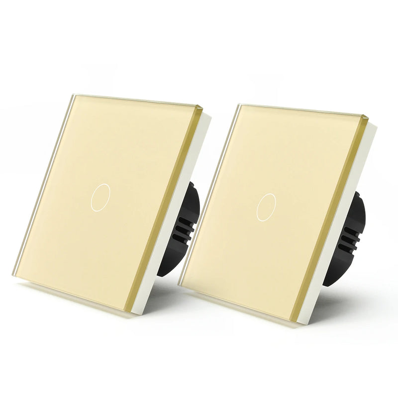 Bseed 2Packs Touch Light Switch 1Gang 2Way Wall Power Switches Light Switches For Stairs Glass Panel Blue Backlight 240V