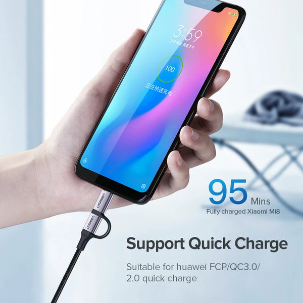 ខ្សែសាកលឿន UGREEN 2-in-1 Type-C USB-C & Micro USB Data Cable សម្រាប់ Samsung iPhone 17 Xiaomi iPad Fans Kindle
