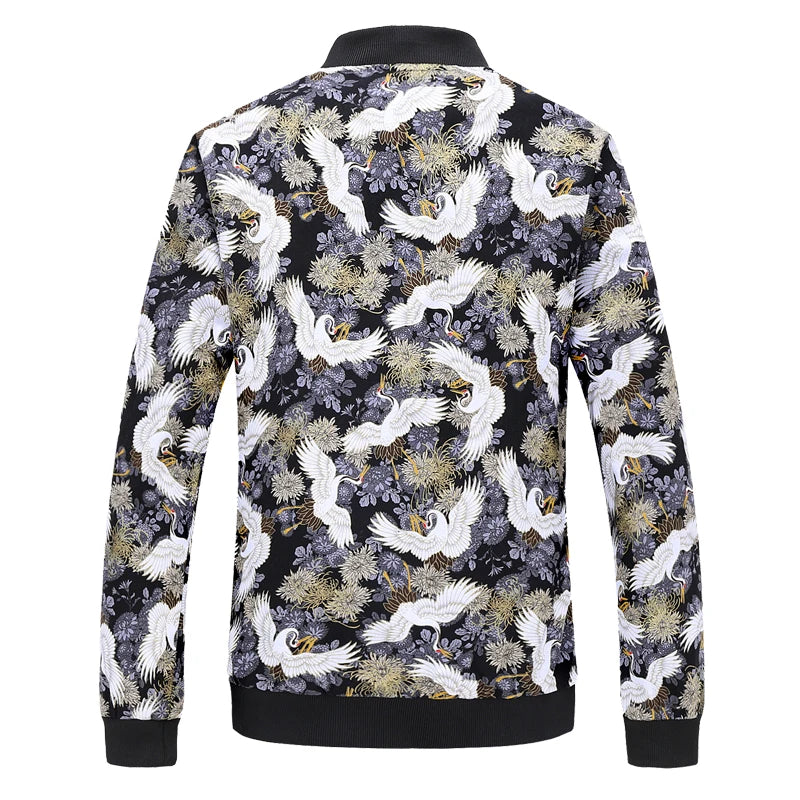 2026 New Baseball Collar Men's Long Sleeve Printed Jacket, Chinese Style Print Zipper Control Coat, Asian Size M-6XL.