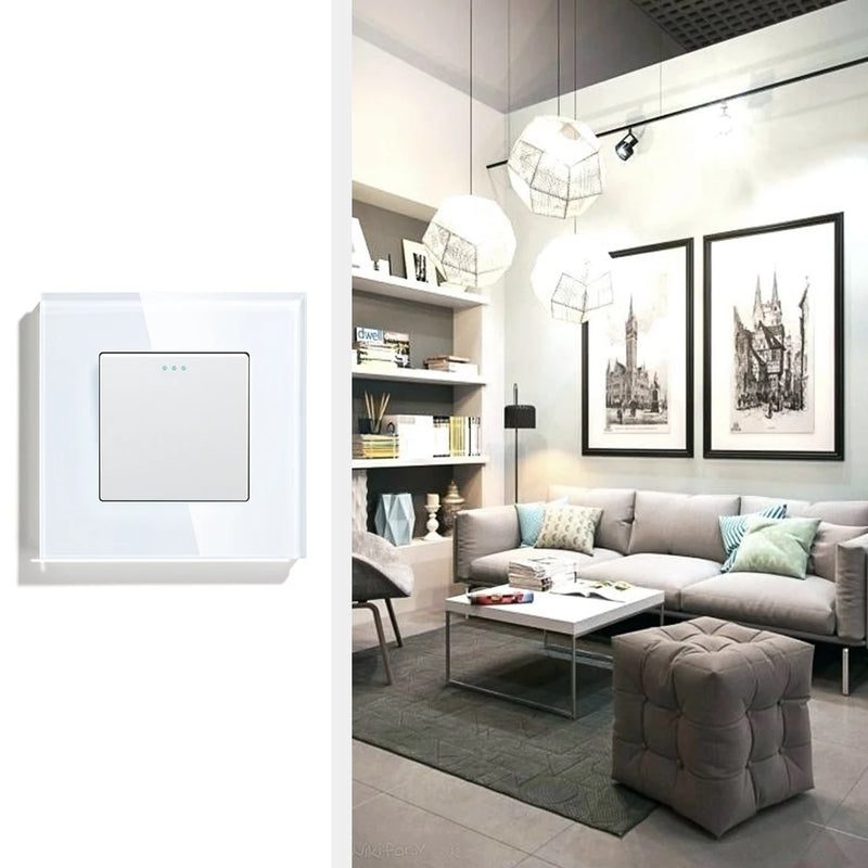 BSEED EU Standard 3 Packs Wall Button Switches 1Gang 2/3Way Intermediate Switch Glass Panel Mechanical Switches Cross Switch