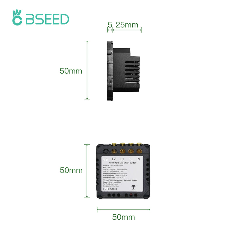 BSEED Single Live Light Switches Function Key 12/3Gang WIFI Touch Switch Part Google Alexa Wireless APP Control No Neutral Wire