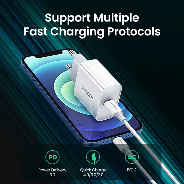 ឆ្នាំងសាក UGREEN Quick Charge 4.0 3.0 QC PD ឆ្នាំងសាក 20W QC4.0 QC3.0 USB Type C ឆ្នាំងសាកលឿនសម្រាប់ iPhone 17 16 15 Pro Xiaomi Phone PDCharger