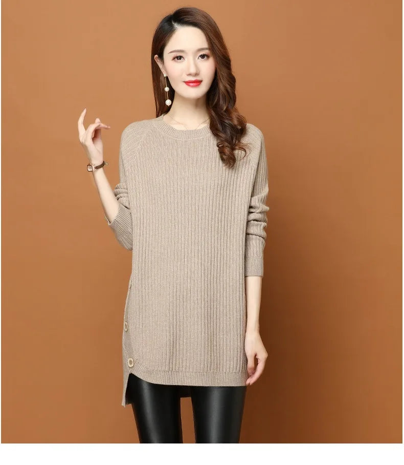 Fdfklak Spring Sweater 2026 New Women's Mid-Long Wild Loose Large-Size Autumn Winter Pullover Shirt Short Bottoming Dress