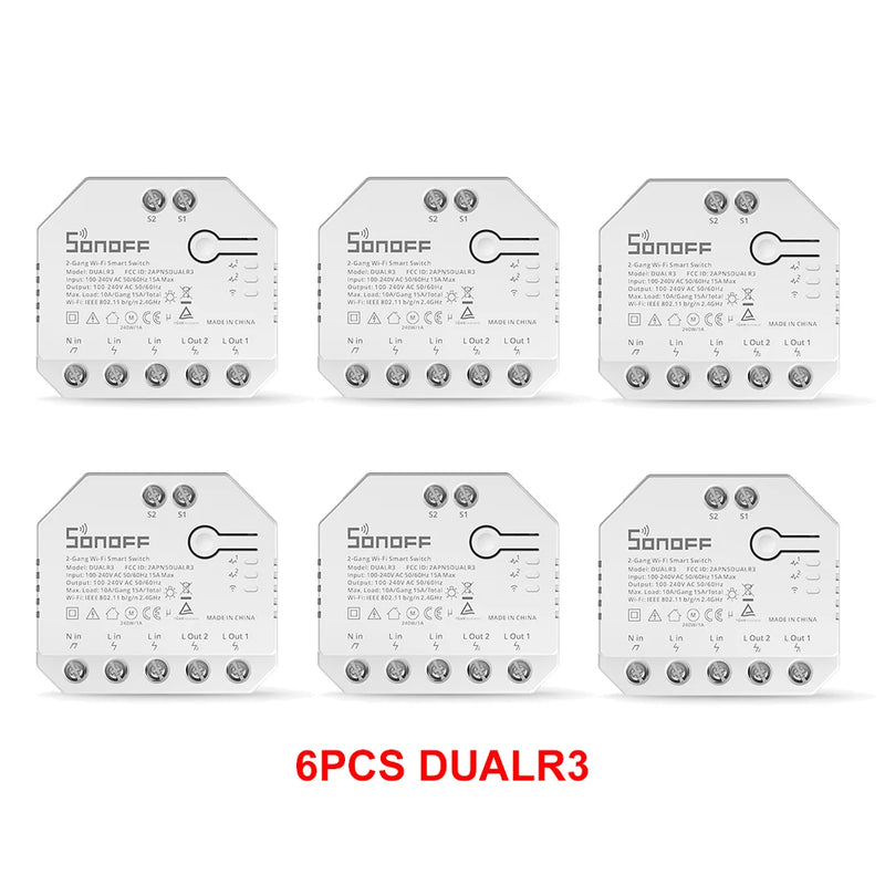 SONOFF DUALR3 Dual Relay Module DIY MINI Power Metering Smart Switch 1-20PCS Two Way Smart Home Control via eWeLink Alexa Google