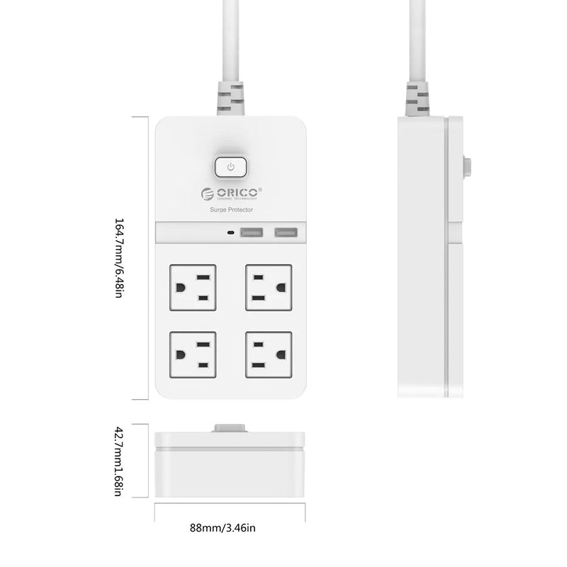 ORICO US Plug Power Strip with 4 AC Outlets 1.5M Extension Cable Electrical Socket For Home Office White Power Strips