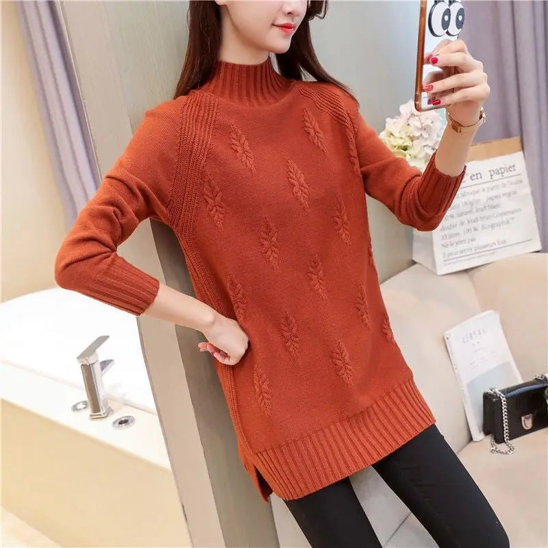 Fdfklak Korean Bottoming Shirt Women's Spring Autumn Half High Collar Knit Sweater Long-Sleeved Pullover Loose Tops Femme 2026