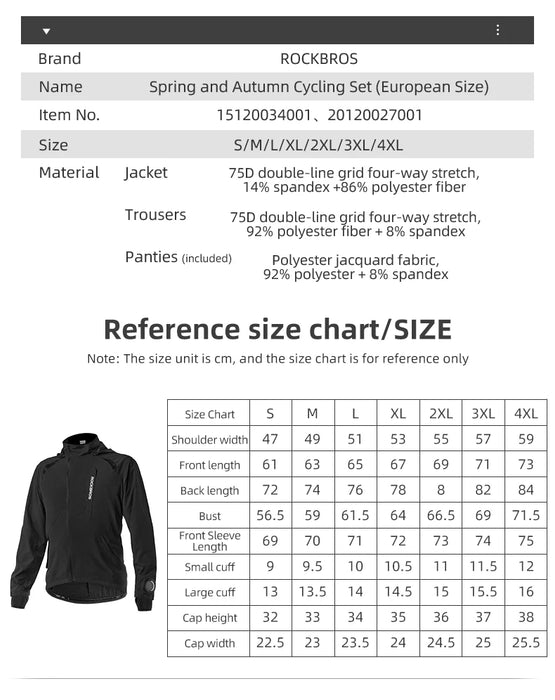 ROCKBROS Men's Cycling Clothing Sets Spring Autumn Breathable Cycling Jacket Comfortabe Thin Unisex Windproof Outdoor Sport Suit
