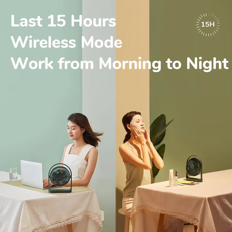 JISULIFE Table Fan Mini USB Strong Wind  Rechargeable Desk Fans Wireless 4000mAH with 4 gear Wind Speed 330° Degree Rotata