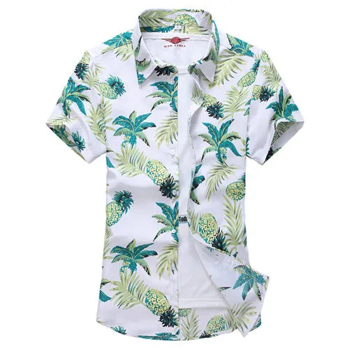 2026 Summer White Printed Short Sleeved Shirt for Men, Hawaii Rose Flower Shirts Hawaiian Vacation Camisa Chemise Big Size S-7xl