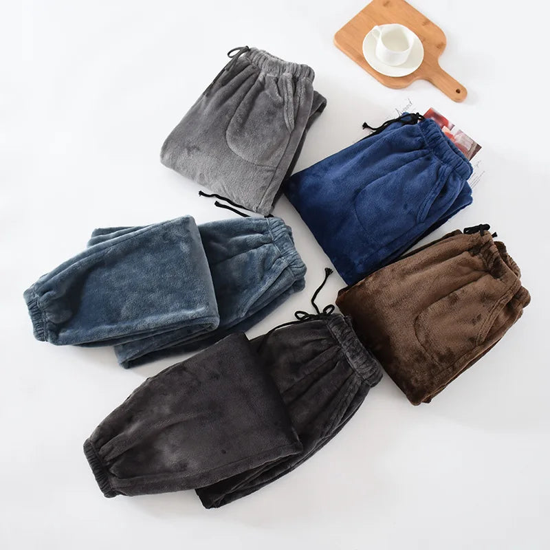 Fdfklak Warm Winter Pajamas Men Coral Fleece Thick Sleepwear Pant Casual Homewear Flannel Household Women's Wear Trousers L-3XL