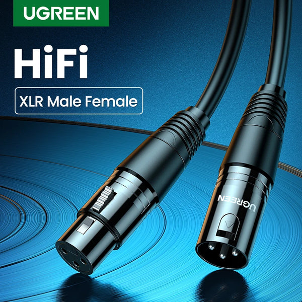 ខ្សែ XLR Ugreen សម្រាប់មីក្រូហ្វូន Karaoke Sound Cannon Cable Plug XLR Extension Microphone Cable for Audio Mixer Amplifiers XLR Cord