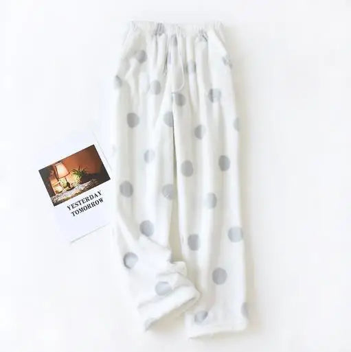 Pajamas Women Pants Casual Flannel Thicken Sleepwear Velvet Warm Winter Pijamas Polka Dot Loose Large Size Trousers Outer Wear